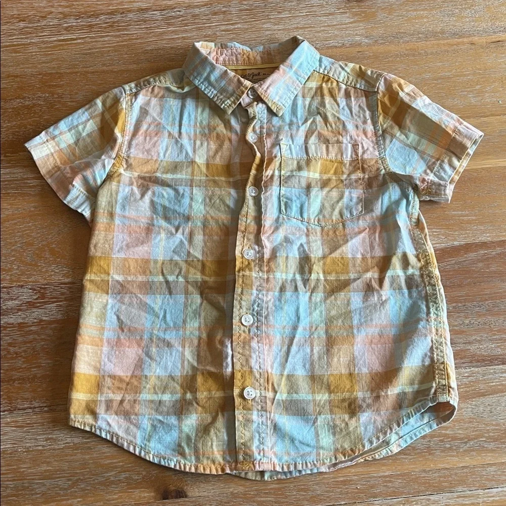 Cat & Jack Multicolor Plaid Button Down Shirt SZ XS 4/5